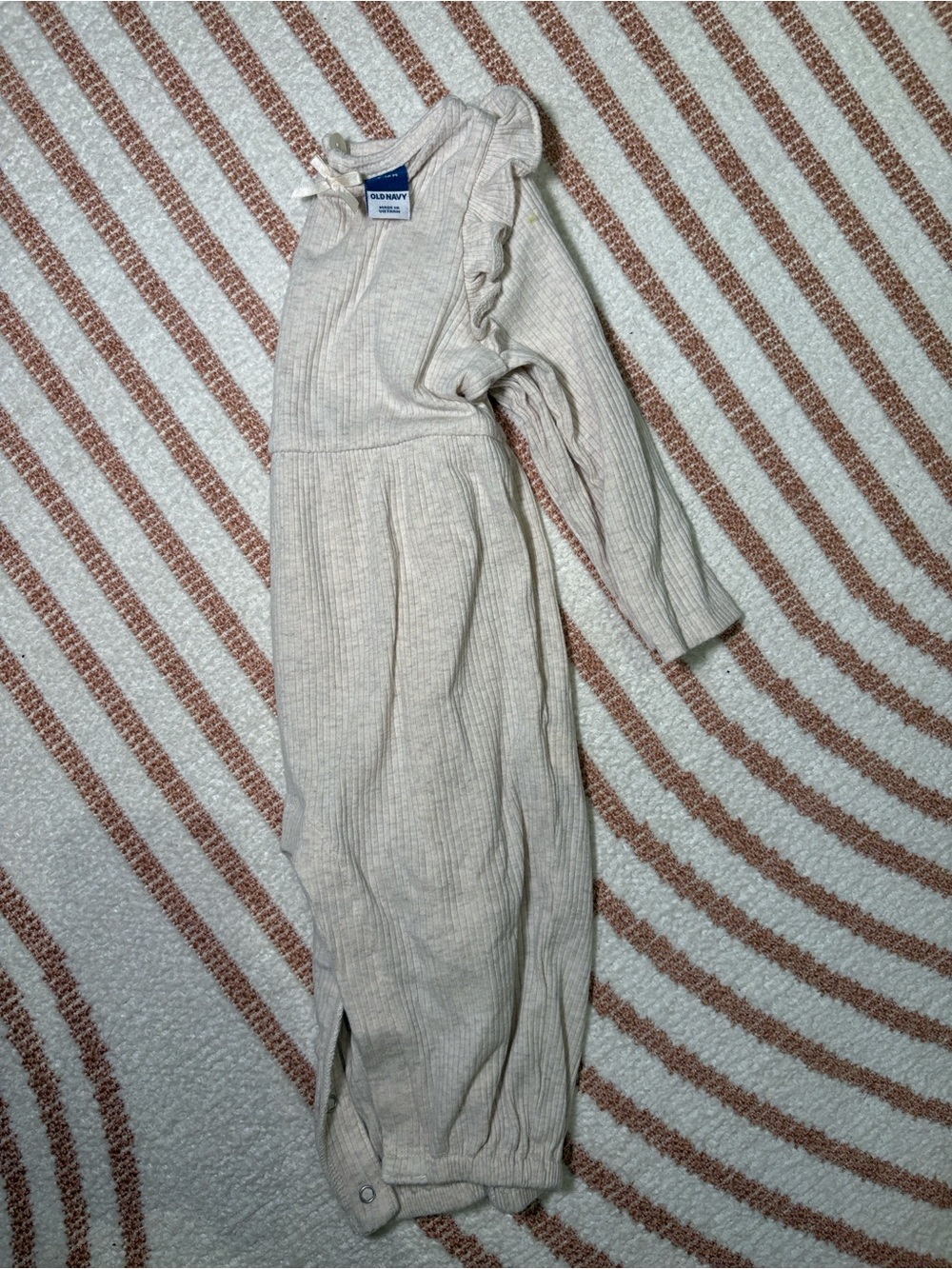 Old Navy Cream Ribbed Ruffle Shoulder One-Piece Bodysuit